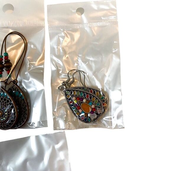 Women's Bohemian Beaded Metal Dangle Earrings - Picture 3 of 4